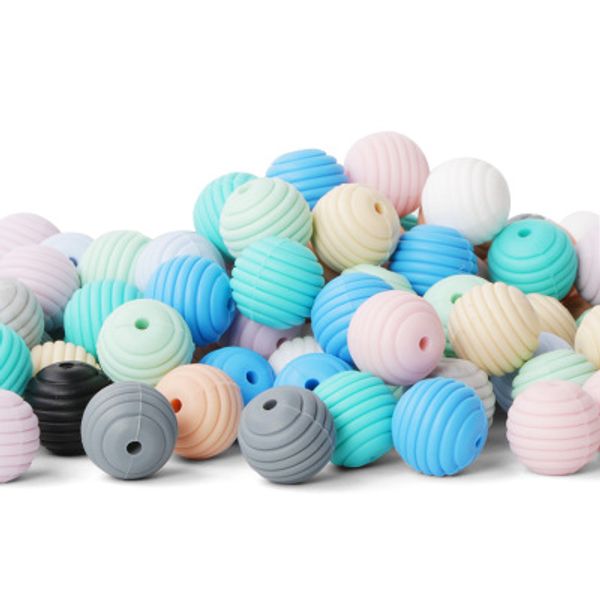 100pcs silicone beads baby teething round spiral beads food grade beads 15mm diy threaded bpa baby teethers 
100pcs silicone beads baby teething round spiral beads food grade beads 15mm diy threaded bpa baby teethers