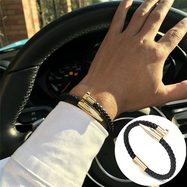 fashion men braided leather nail bracelet for men stainless steel charm cuff wristband bangle magnetic clasp punk jewellery, White
fashion men braided leather nail bracelet for men stainless steel charm cuff wristband bangle magnetic clasp punk jewellery, White