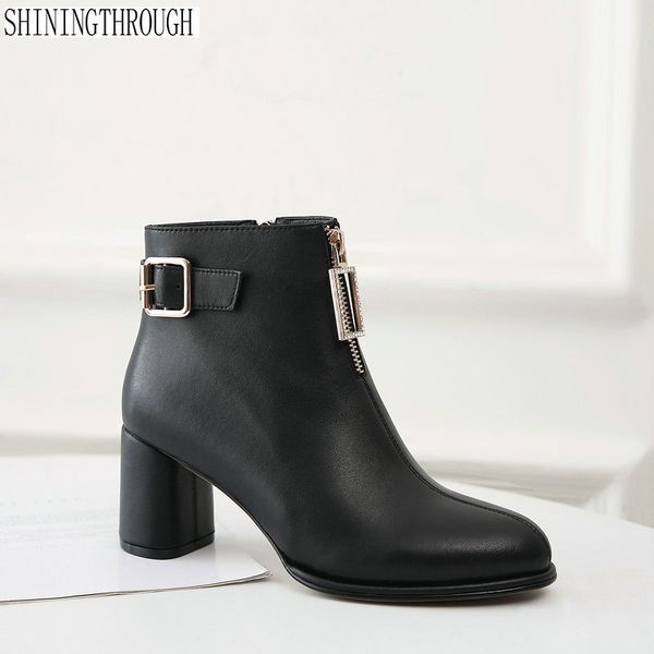 women high heels ankle boots autumn winter warm genuine leather shoes woman rouned toe zipper office lady shoes, Black
women high heels ankle boots autumn winter warm genuine leather shoes woman rouned toe zipper office lady shoes, Black