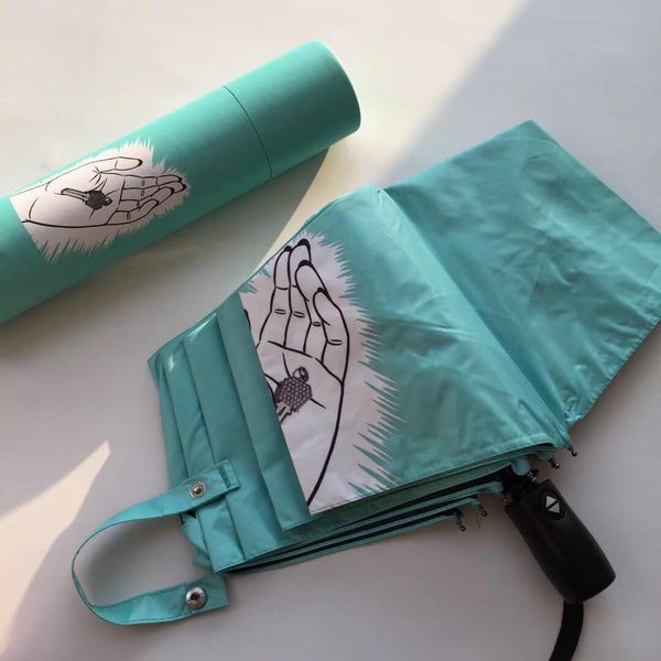 new classic t blue umbrella folding for women summer 2 patterns blue fold luxury umbrella rain umbrella vip gift with round gift box