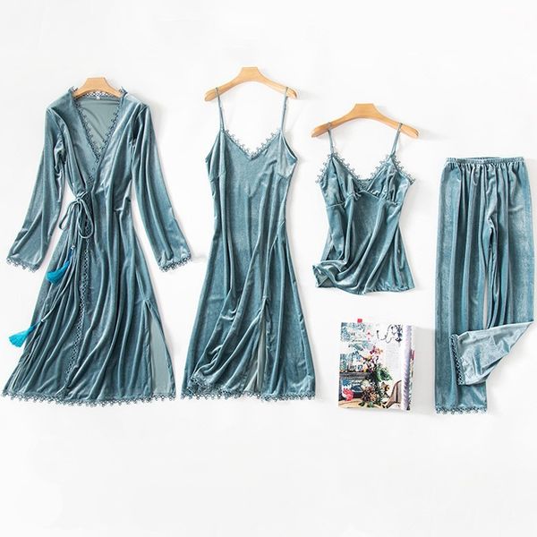 new women pajamas gold velvet 4 pieces winter warm lace pajamas set winter sleepwear wine red nightdress female homewear, Black;red
new women pajamas gold velvet 4 pieces winter warm lace pajamas set winter sleepwear wine red nightdress female homewear, Black;red