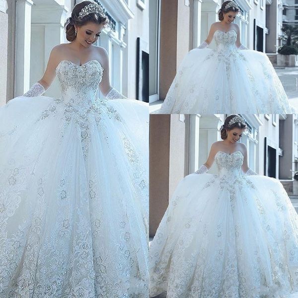 elegant a line wedding dresses empire sweethaeart lace 3d floral appliques sleeveless sweep train ball gown puffly plus size bridal gowns, White
elegant a line wedding dresses empire sweethaeart lace 3d floral appliques sleeveless sweep train ball gown puffly plus size bridal gowns, White