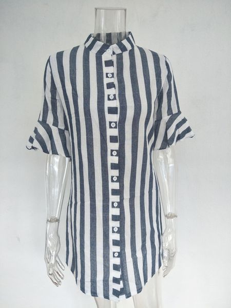 women shirt dresses stripe stand collar new fashion summer temperament half sleeve european american wind dress, Black;gray
women shirt dresses stripe stand collar new fashion summer temperament half sleeve european american wind dress, Black;gray