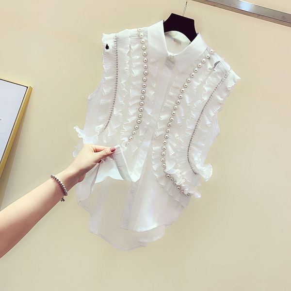women's blouses & shirts 2021 summer shirt fashion casual off shoulder ruffles blouse women lapel sleeveless pearl oversize female chif, White
women's blouses & shirts 2021 summer shirt fashion casual off shoulder ruffles blouse women lapel sleeveless pearl oversize female chif, White