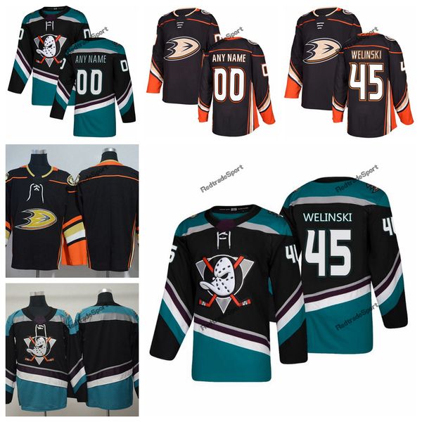

2019 andy welinski anaheim ducks hockey jerseys customize name alternate black teal #45 andy welinski stitched hockey shirts s-xxxl, Black;red