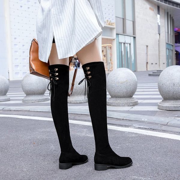 winter new women's fashion boots the round head lace-up low-heeled women's over the knee boots plus heel height 3cm nubuck, Black
winter new women's fashion boots the round head lace-up low-heeled women's over the knee boots plus heel height 3cm nubuck, Black