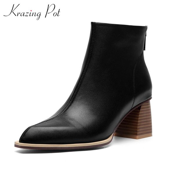 krazing pot genuine leather fashion mixed colors small square toe high heels back zipper winter streetwear women ankle boots l20, Black
krazing pot genuine leather fashion mixed colors small square toe high heels back zipper winter streetwear women ankle boots l20, Black