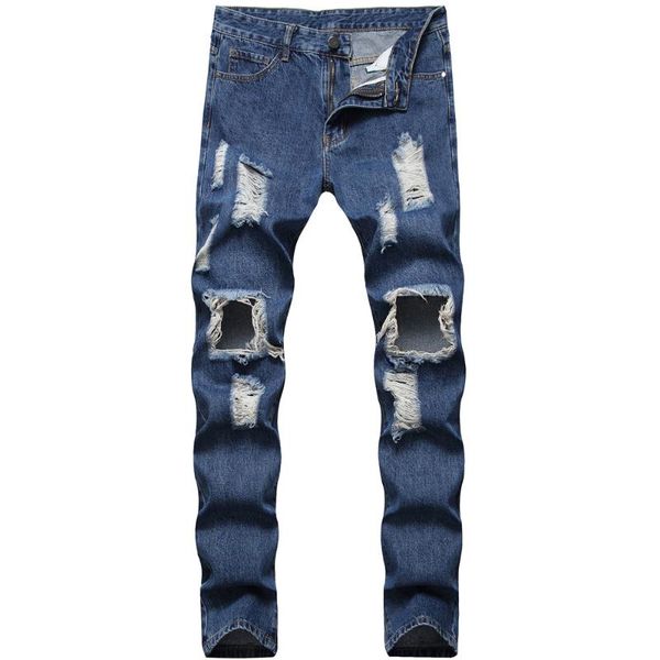 men skinny stretch jeans distressed ripped destroyed denim pants trousers slim fit middle waist hip hop straight pants hombre, Blue
men skinny stretch jeans distressed ripped destroyed denim pants trousers slim fit middle waist hip hop straight pants hombre, Blue
