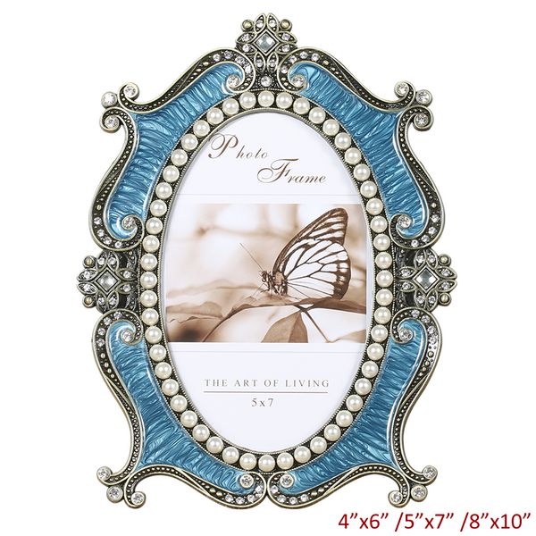 antique brass with blue hand enameled and white pearls jeweled 5x7 inches oval tablemetal alloy picture p frame
antique brass with blue hand enameled and white pearls jeweled 5x7 inches oval tablemetal alloy picture p frame