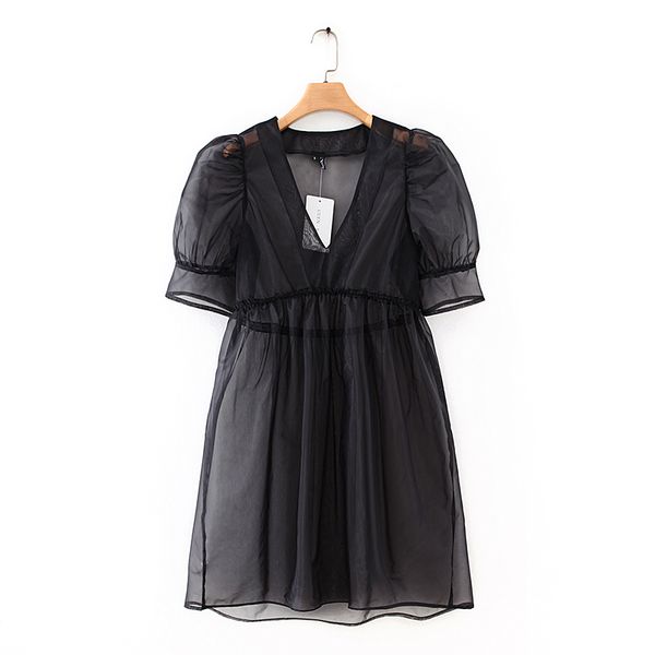 women v neck puff sleeve black organza mini dress female agaric lace transparent vestidos chic casual high waist dresses ds3476, Black;gray
women v neck puff sleeve black organza mini dress female agaric lace transparent vestidos chic casual high waist dresses ds3476, Black;gray