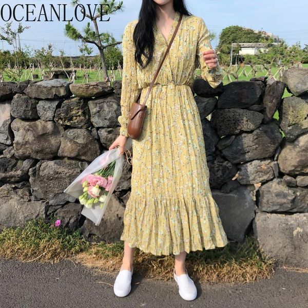 oceanlove chiffon floral vestidos spring bow elegant 2020 korean v neck long dress sweet chic high waist dresses women 15801, Black;gray 
oceanlove chiffon floral vestidos spring bow elegant 2020 korean v neck long dress sweet chic high waist dresses women 15801, Black;gray