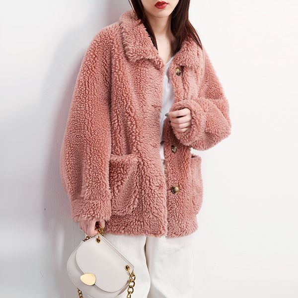 women's fur & faux streetwear wool jacket autumn winter coat women clothes 2021 real korean vintage suede lining sheep shearling 3297, Black
women's fur & faux streetwear wool jacket autumn winter coat women clothes 2021 real korean vintage suede lining sheep shearling 3297, Black