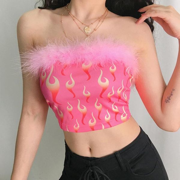women fire print tank reflective bralet buckle tube vest cami tube with pink fur decoration corset z0124, Black;white
women fire print tank reflective bralet buckle tube vest cami tube with pink fur decoration corset z0124, Black;white