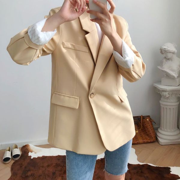 korea autumn women solid loose blazer jacket long sleeve single button black yellow khaki suit coat lady street fashion, White;black
korea autumn women solid loose blazer jacket long sleeve single button black yellow khaki suit coat lady street fashion, White;black