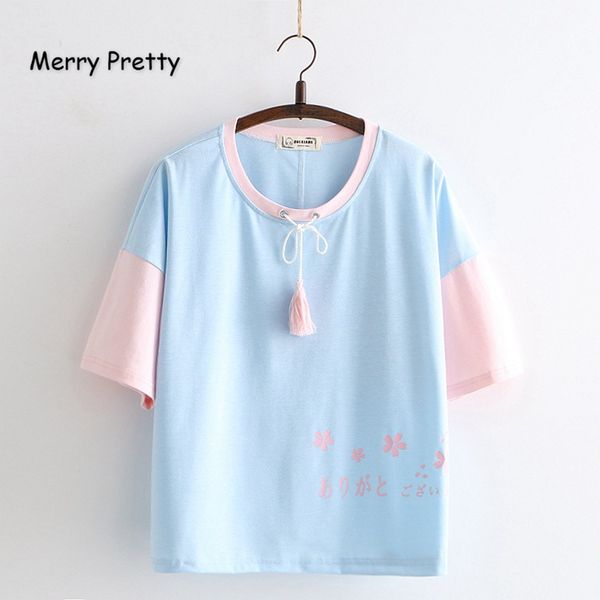 women's t-shirt merry pretty cotton cartoon print patchwork t shirts 2021 half sleeve o-neck lace up shirt femme sweet style, White
women's t-shirt merry pretty cotton cartoon print patchwork t shirts 2021 half sleeve o-neck lace up shirt femme sweet style, White