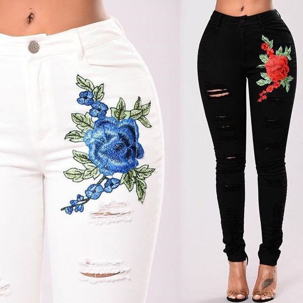 2019 women black and white cut embroidery ankle-length pants summer hole ripped pencil pants pockets high waist jeans, Blue
2019 women black and white cut embroidery ankle-length pants summer hole ripped pencil pants pockets high waist jeans, Blue