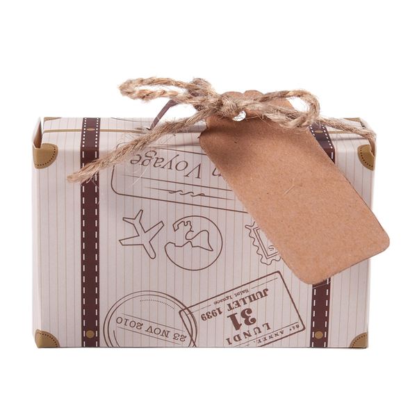 50pcs mini suitcase favor box party favor candy box, vintage kraft paper with tags and rope for wedding/travel themed party
50pcs mini suitcase favor box party favor candy box, vintage kraft paper with tags and rope for wedding/travel themed party
