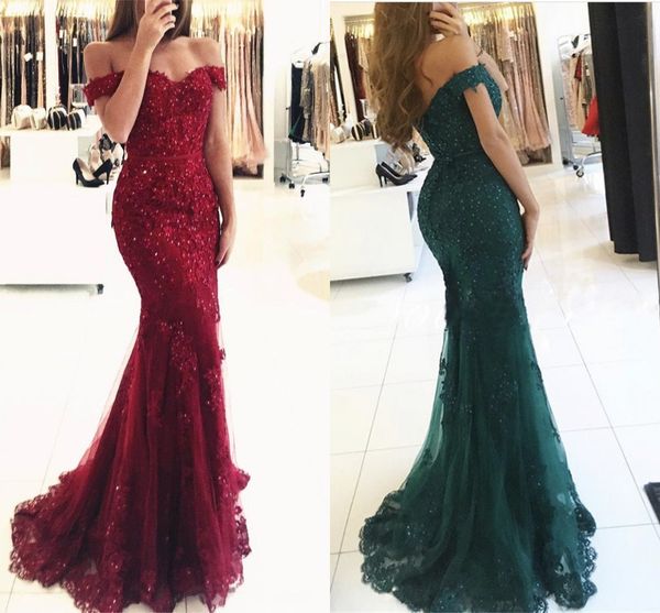 2020 evening dresses dark red burgundy hunter off shoulder lace appliques beaded mermaid long open back prom dress party pageant gowns, Black;red
2020 evening dresses dark red burgundy hunter off shoulder lace appliques beaded mermaid long open back prom dress party pageant gowns, Black;red