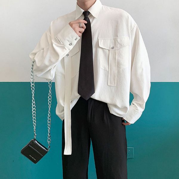 men's casual shirts homem contém gravata manga longa camisa masculino coréia japão streetwear hip hop solto camisas de vestido, White;black
men's casual shirts homem contém gravata manga longa camisa masculino coréia japão streetwear hip hop solto camisas de vestido, White;black