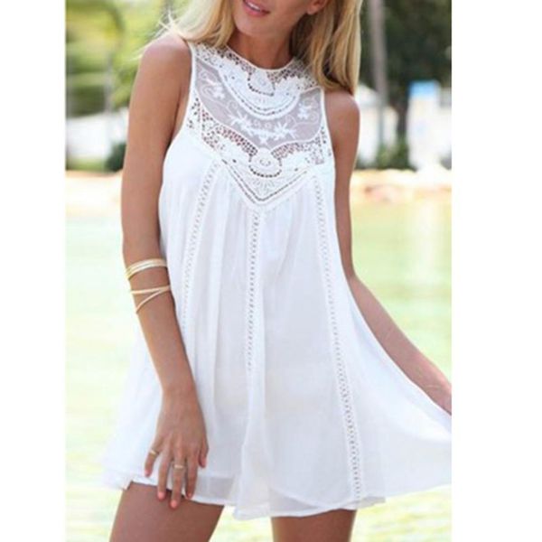 women solid lace stitching o neck sleeveless chiffon mini dress beach tunic plus size bathing suits doily ladies summer, Blue;gray
women solid lace stitching o neck sleeveless chiffon mini dress beach tunic plus size bathing suits doily ladies summer, Blue;gray