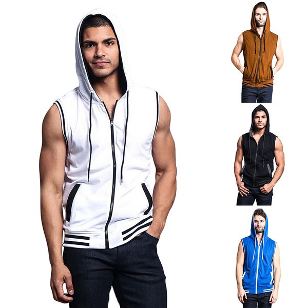 hooded vest 2019 european code summer new men's vest fashion popular men's solid color hooded sling zipper sleeveless, Black;white
hooded vest 2019 european code summer new men's vest fashion popular men's solid color hooded sling zipper sleeveless, Black;white