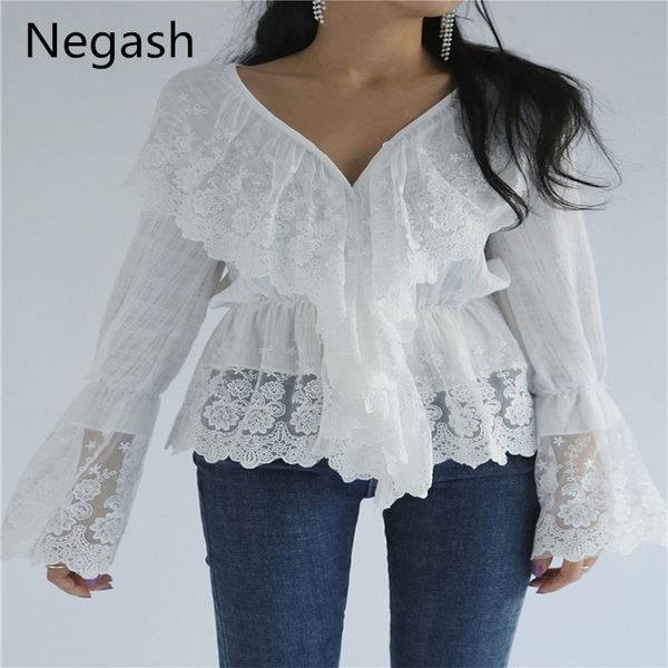 2018 spring women korean chic blouses v neck long sleeve ruffle blouse women white cotton lace shirt femme blusas femininas
2018 spring women korean chic blouses v neck long sleeve ruffle blouse women white cotton lace shirt femme blusas femininas