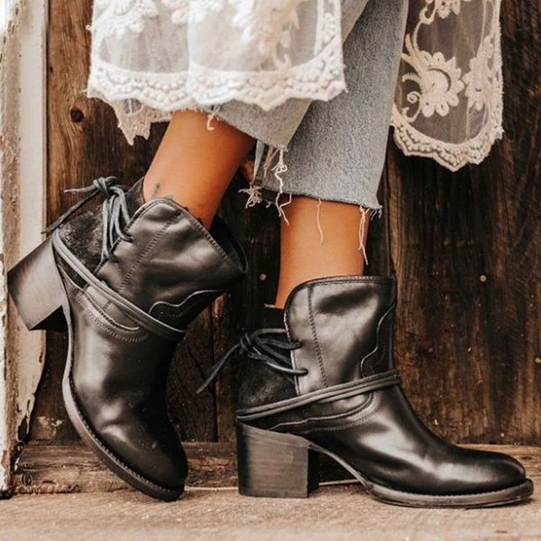 women autumn vintage ankle boots female lace up chunky high heels boots ladies rome pu leather fashion women's casual shoes, Black
women autumn vintage ankle boots female lace up chunky high heels boots ladies rome pu leather fashion women's casual shoes, Black