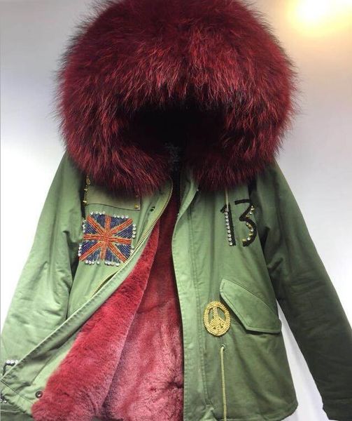 wine red raccoon fur trim meifeng brand wine red rabbit fur lining army green canvas england flag beading mini women parkas, Black
wine red raccoon fur trim meifeng brand wine red rabbit fur lining army green canvas england flag beading mini women parkas, Black