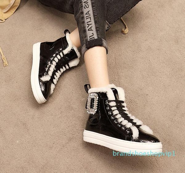 prova perfetto rhinestone buckle decor women snow boots lace up round toe warm plush patent leather flats winter shoes suede, Black
prova perfetto rhinestone buckle decor women snow boots lace up round toe warm plush patent leather flats winter shoes suede, Black