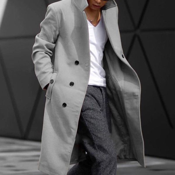 men's warm slim lapel pocket double-breasted long sleeve solid color coat male wild fashion new arriving, Black
men's warm slim lapel pocket double-breasted long sleeve solid color coat male wild fashion new arriving, Black