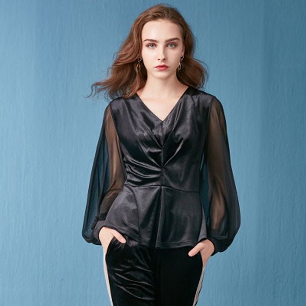 2018 new women stitching casual knits sweater fashion solid color ladies v-neck lantern sleeve perspective slim shirt, White
2018 new women stitching casual knits sweater fashion solid color ladies v-neck lantern sleeve perspective slim shirt, White