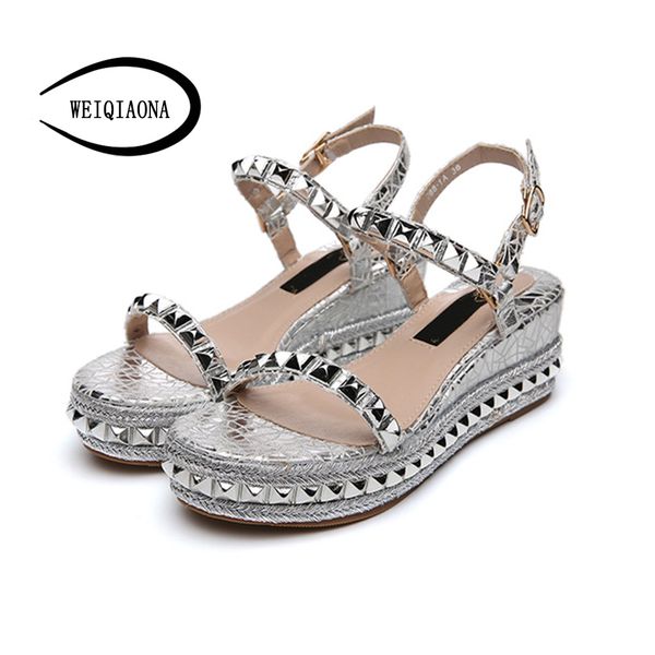 weiqiaona summer high heels round head studded women sandals wedges women shoes rome lll, Black
weiqiaona summer high heels round head studded women sandals wedges women shoes rome lll, Black