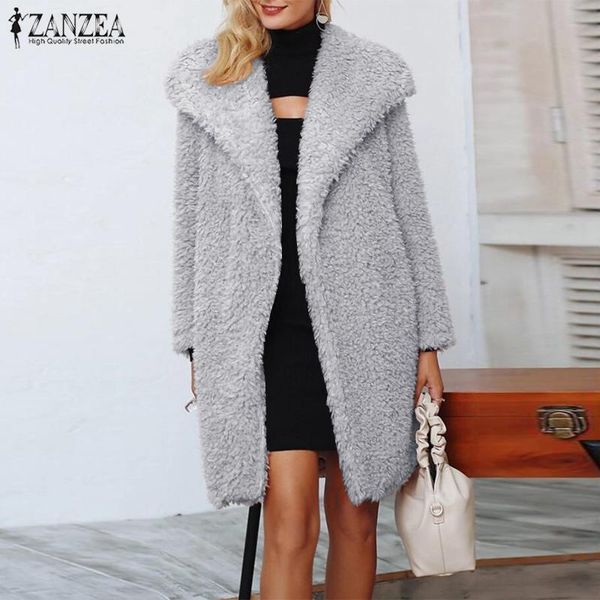 zanzea winter plush fluffy coats women lapel neck open front faux fur warm jackets solid long sleeve overcoats casual outwear, Black;brown
zanzea winter plush fluffy coats women lapel neck open front faux fur warm jackets solid long sleeve overcoats casual outwear, Black;brown