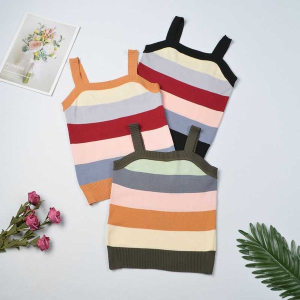korea rainbow slriped knit sleeveless cropped vest women summer square neck skinny elastic ladies casual tank clothing, White
korea rainbow slriped knit sleeveless cropped vest women summer square neck skinny elastic ladies casual tank clothing, White