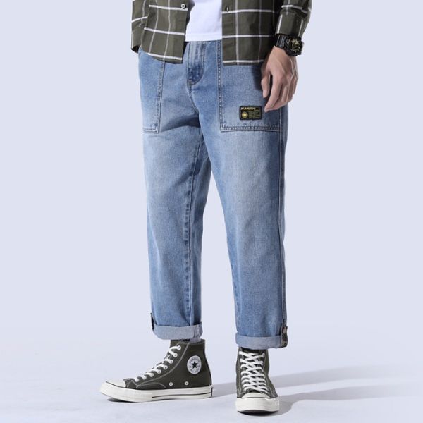summer new style men's wear bib overall jeans loose straight japanese-style popular brand four seasons paragraph capri pants, Blue
summer new style men's wear bib overall jeans loose straight japanese-style popular brand four seasons paragraph capri pants, Blue