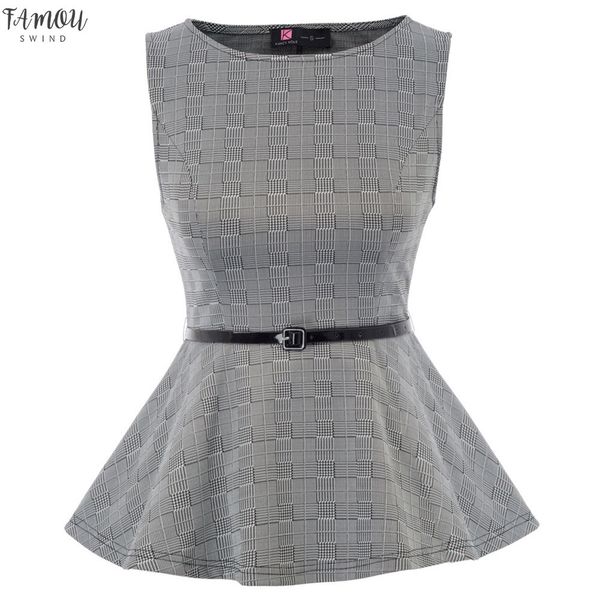 s~2xl elegant office work women blouse gingham print sleeveless scoop neck belt decorated peplum hem shirt chemise, White
s~2xl elegant office work women blouse gingham print sleeveless scoop neck belt decorated peplum hem shirt chemise, White