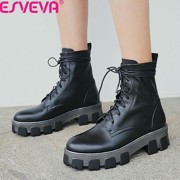esveva 2020 square heel platform autumn winter casual ankle boots cow leather pu lace up round toe antiskid women shoe size34-39, Black
esveva 2020 square heel platform autumn winter casual ankle boots cow leather pu lace up round toe antiskid women shoe size34-39, Black