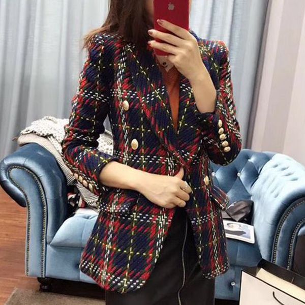 high street new fashion 2019 baroque designer blazer coat women's double breasted lion buttons plaid wool tweed blazer overcoat, White;black
high street new fashion 2019 baroque designer blazer coat women's double breasted lion buttons plaid wool tweed blazer overcoat, White;black
