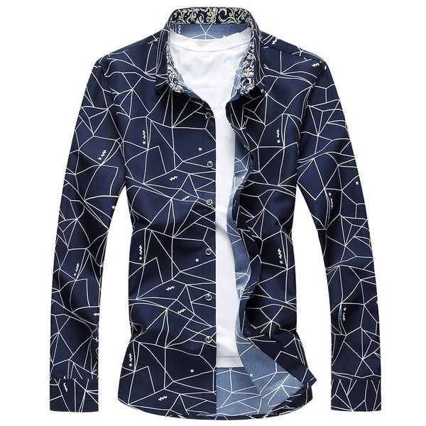 2018 new arrivals autumn brand men clothes slim fit men long sleeve shirt fashion geometric pattern casual floral shirt 6xl 7xl, White;black
2018 new arrivals autumn brand men clothes slim fit men long sleeve shirt fashion geometric pattern casual floral shirt 6xl 7xl, White;black