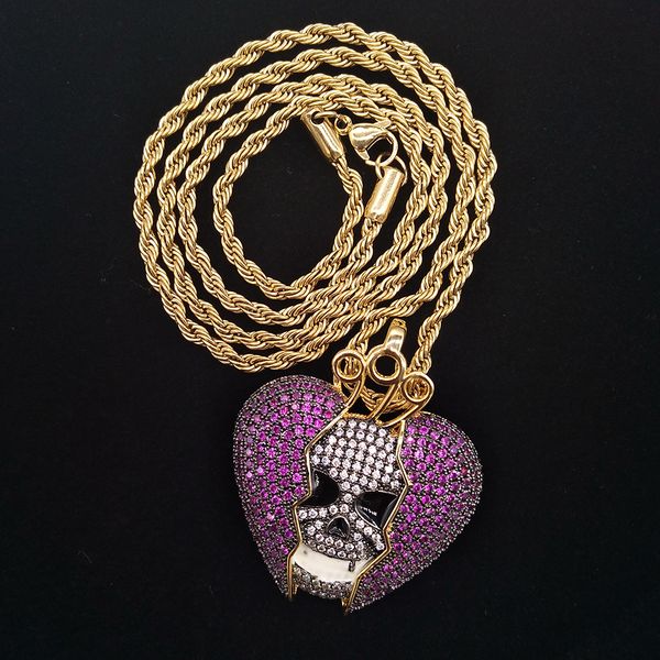 new fashion 18k gold hip hop personalized skeleton broken heart chain necklace colorful iced out purple cz cubic zircon for men and women, Silver
new fashion 18k gold hip hop personalized skeleton broken heart chain necklace colorful iced out purple cz cubic zircon for men and women, Silver