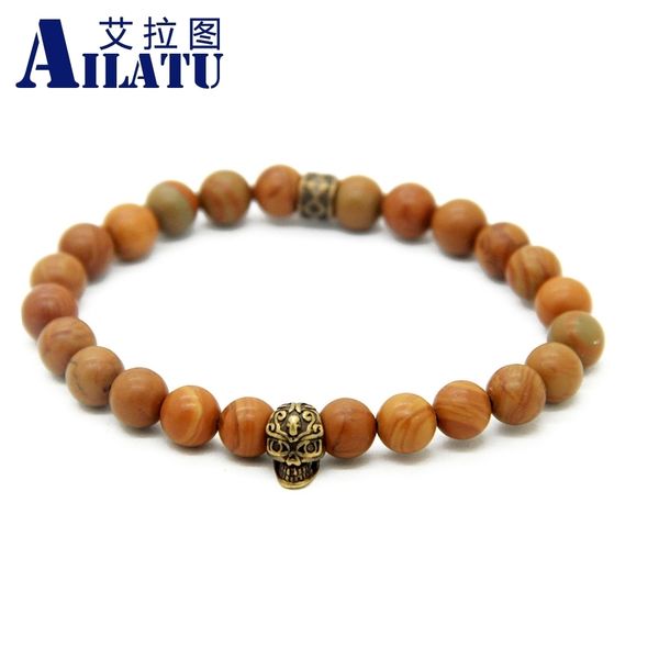 ailatu wholesale 10pcs/lot 8mm wood grain stone beads antique bronze skull bracelet ing, Golden;silver
ailatu wholesale 10pcs/lot 8mm wood grain stone beads antique bronze skull bracelet ing, Golden;silver