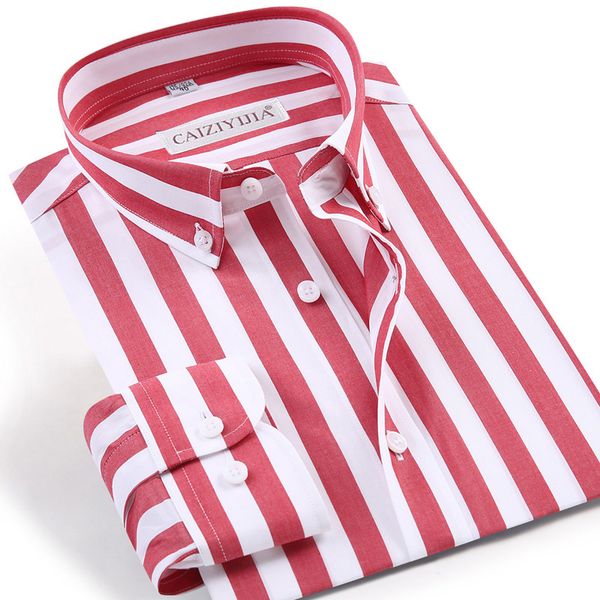 men's wear long sleeve standard fit red-white striped dress shirt anti wrinkle casual button down cotton easy care office shirts, White;black
men's wear long sleeve standard fit red-white striped dress shirt anti wrinkle casual button down cotton easy care office shirts, White;black