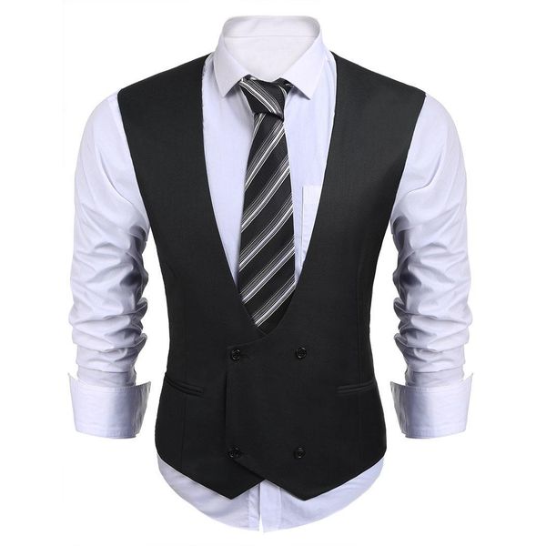 men v-neck sleeveless double-breasted solid slim business, work fit business suit vest pocket, button, Black;white
men v-neck sleeveless double-breasted solid slim business, work fit business suit vest pocket, button, Black;white