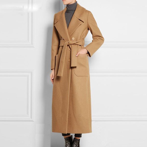 women's turndown collar solid belt long coat autumn winter female double breasted outwear ladies casual slim jacket, Black
women's turndown collar solid belt long coat autumn winter female double breasted outwear ladies casual slim jacket, Black