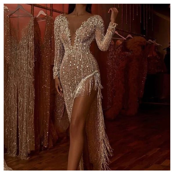 women tassel sequin glittering dress deep v long sleeve side slit asymmetrical dresses, Black;gray
women tassel sequin glittering dress deep v long sleeve side slit asymmetrical dresses, Black;gray