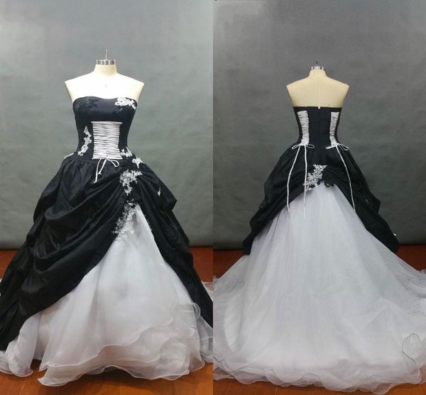 2019 ball gown white and black vintage wedding dresses strapless lace-up applique beaded ruched satin organza bridal gowns princess dress
2019 ball gown white and black vintage wedding dresses strapless lace-up applique beaded ruched satin organza bridal gowns princess dress