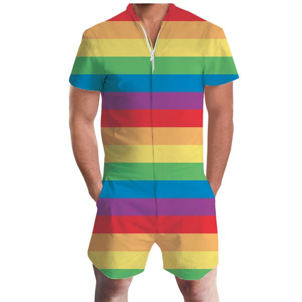 

new pride romper summer drink beer rainbow men romper 3d graphic casual zipper jumpsuit overalls usa flag beach men's set, Gray