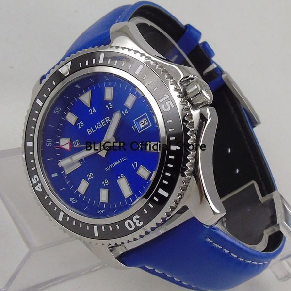 fashion 44mm bliger blue dial black ceramic turning bezel luminous marks date display miyota automatic movement men's watch b49, Slivery;brown
fashion 44mm bliger blue dial black ceramic turning bezel luminous marks date display miyota automatic movement men's watch b49, Slivery;brown