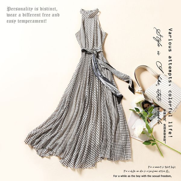 new polka dot print halter panel sleeveless dress fashion big swing belt irregular long summer, Black;gray
new polka dot print halter panel sleeveless dress fashion big swing belt irregular long summer, Black;gray