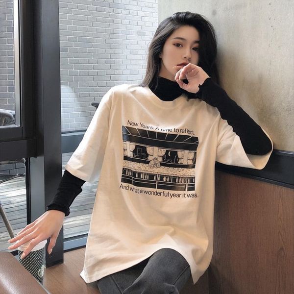 summer loose short-sleeved t-shirt female ins fashionable harajuku + black inner base shirt two-piece set, White
summer loose short-sleeved t-shirt female ins fashionable harajuku + black inner base shirt two-piece set, White